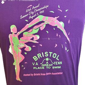 Vintage Swimming Shirt XL Purple Single Stitch Screen‎ Stars Best Made USA 1991